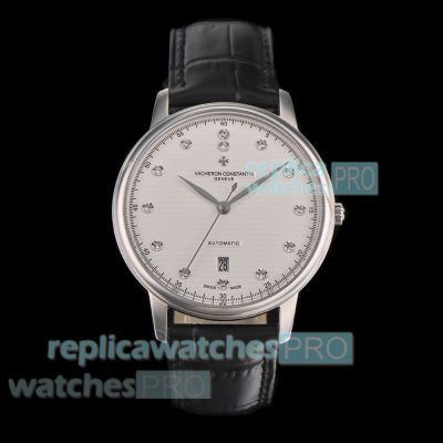 Swiss Replica V4 Vacheron Constantin Patrimony White Dial 40mm Leather Strap Men's Watch 